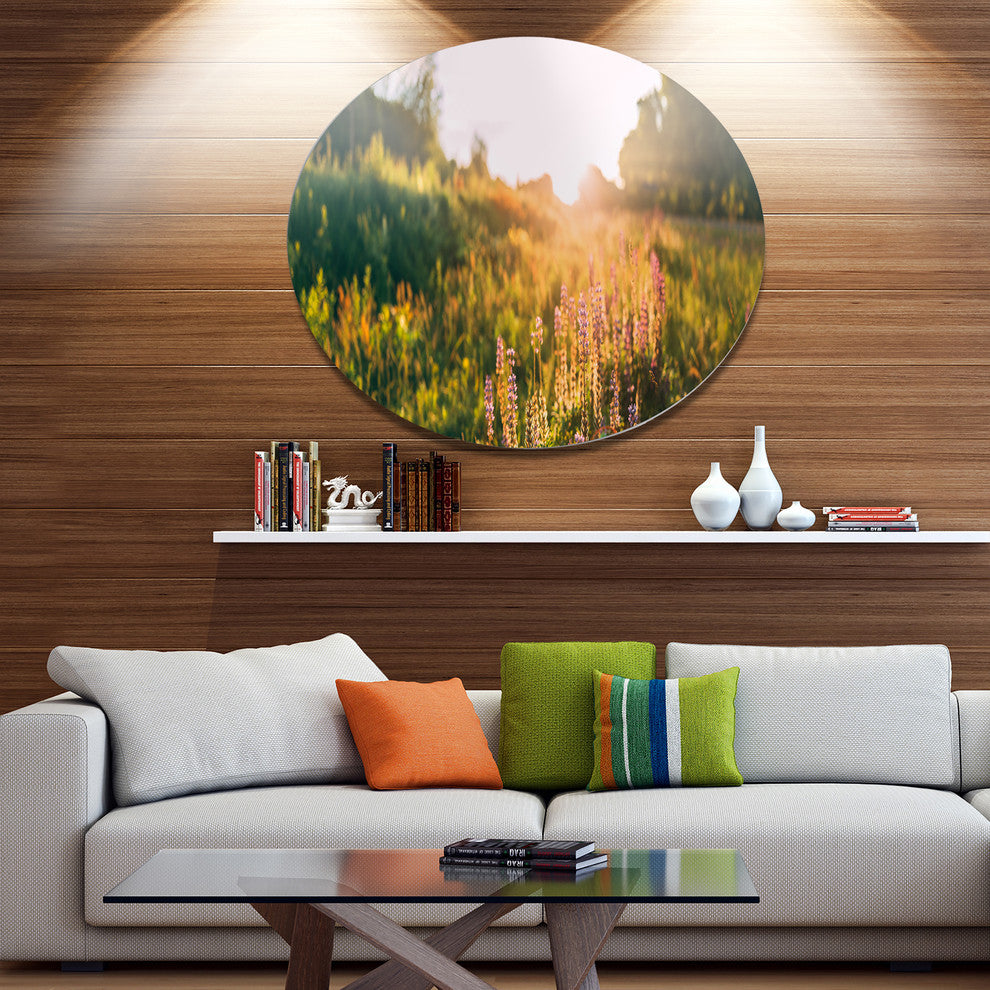 Bloomy Glade Of Wild Flowers, Landscape Disc Metal Artwork, 11"