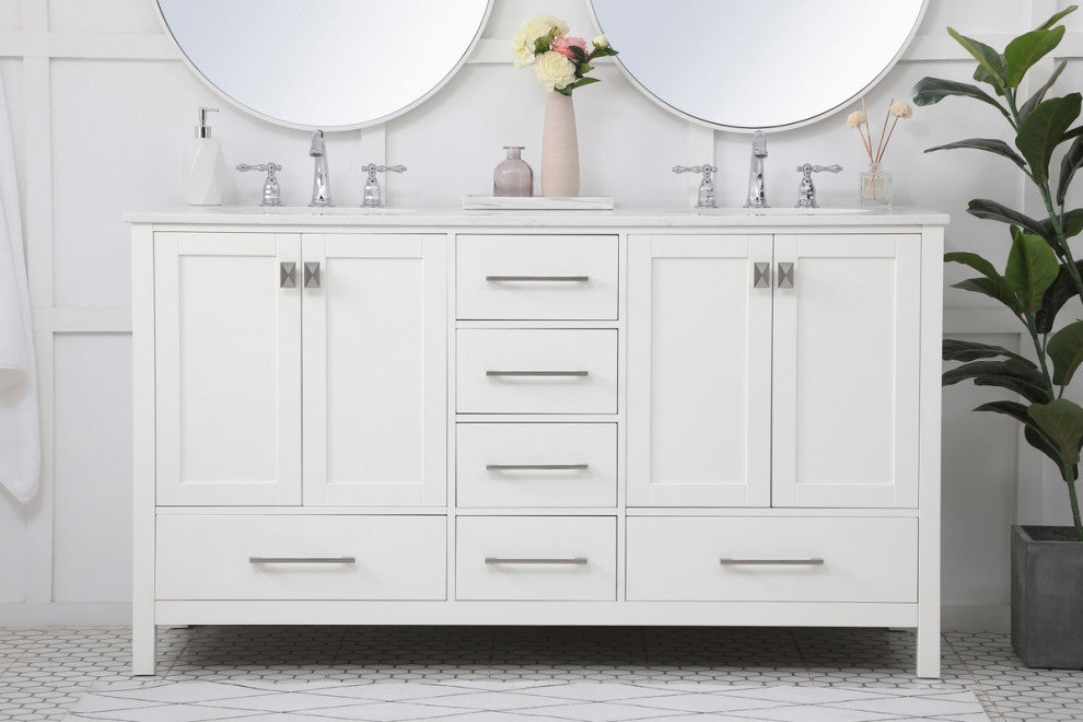 White 60" Double Sink Bathroom Vanity