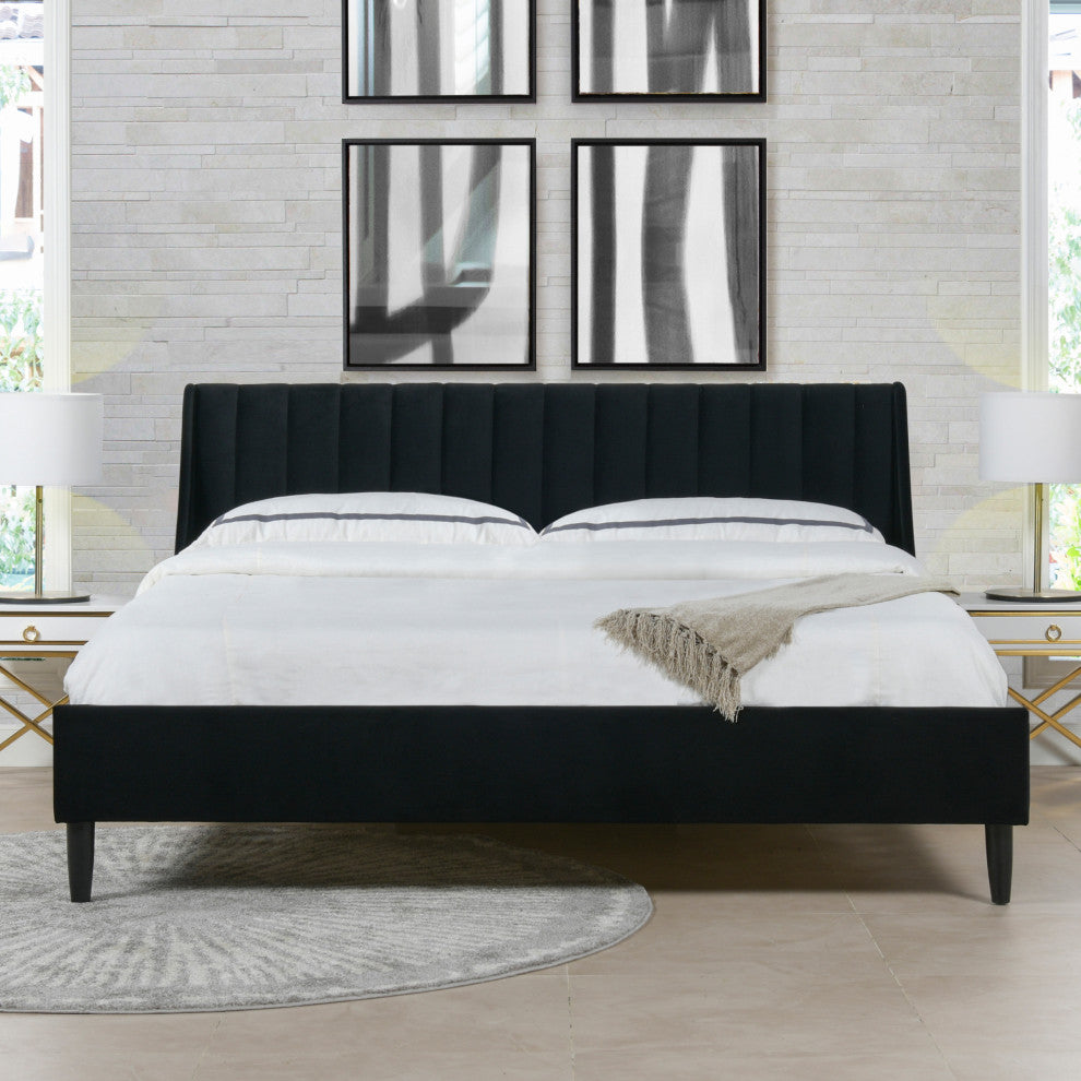 Aspen Modern Vertical Tufted Platform Bed, Anthracite Black Velvet, King