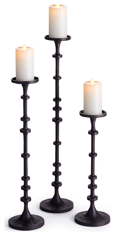 Abacus Candle Stands, Set of 3, Black, Bronze
