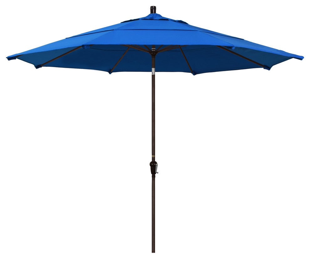 11' Bronze Auto-Tilt Crank Aluminum Umbrella, Royal Blue Olefin