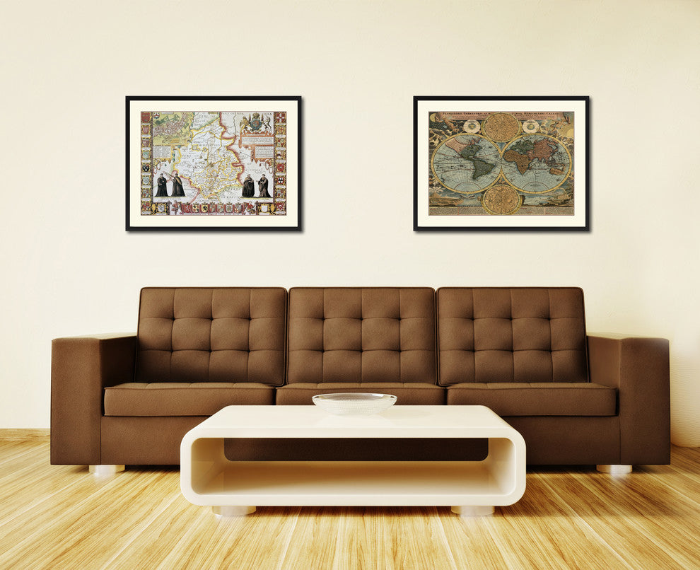 Cambridge Shire Vintage Map Print On Canvas With Picture Frame 16" X 21"