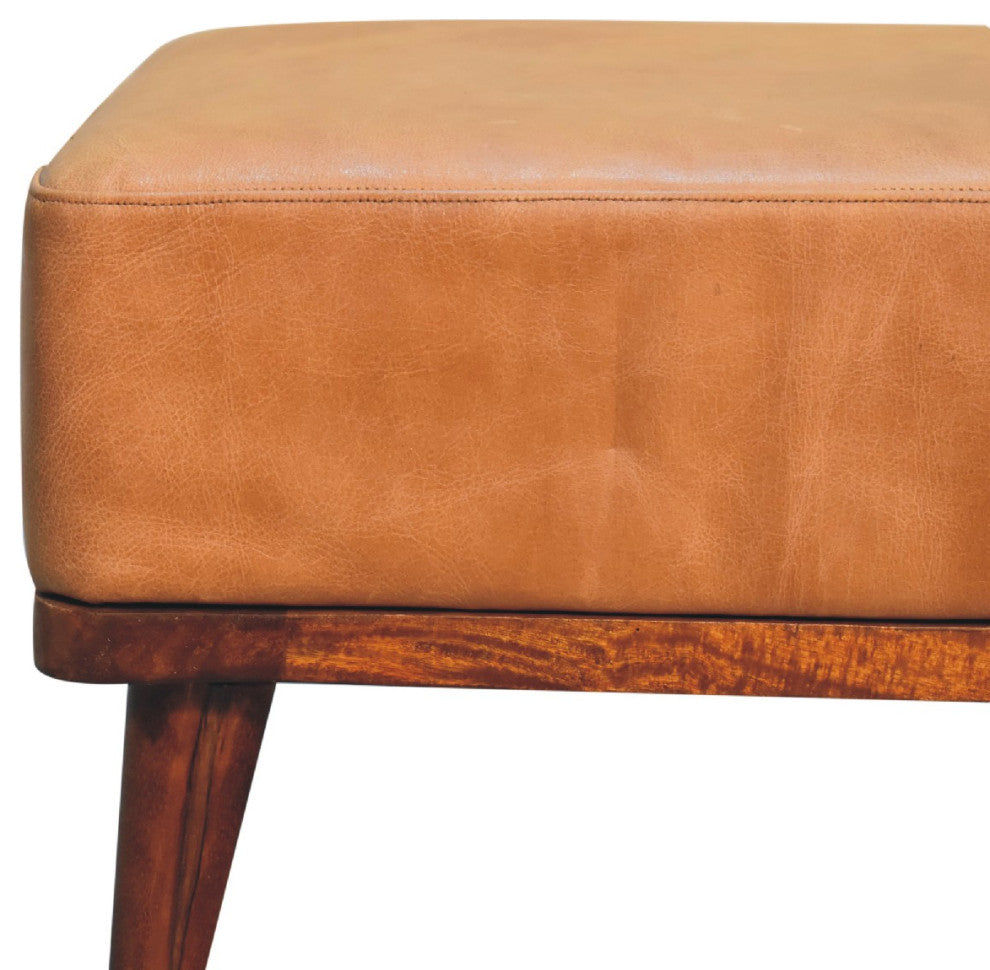 Tan Buffalo Leather Tan Footstool