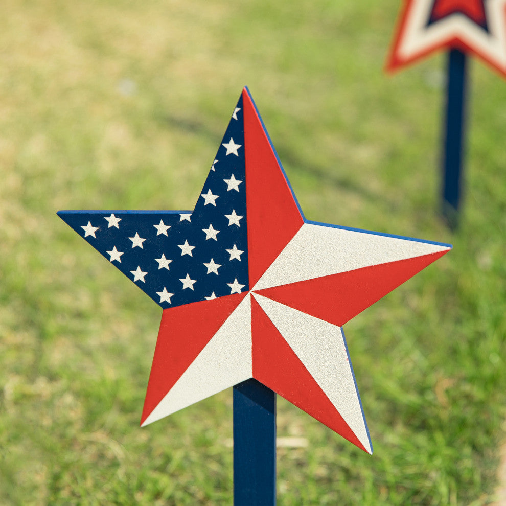 Wooden Patriotic Star Yard Stake, Set of 3