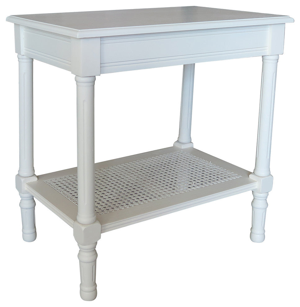 Jamestown Side Table with Rattan Shelf, Cream