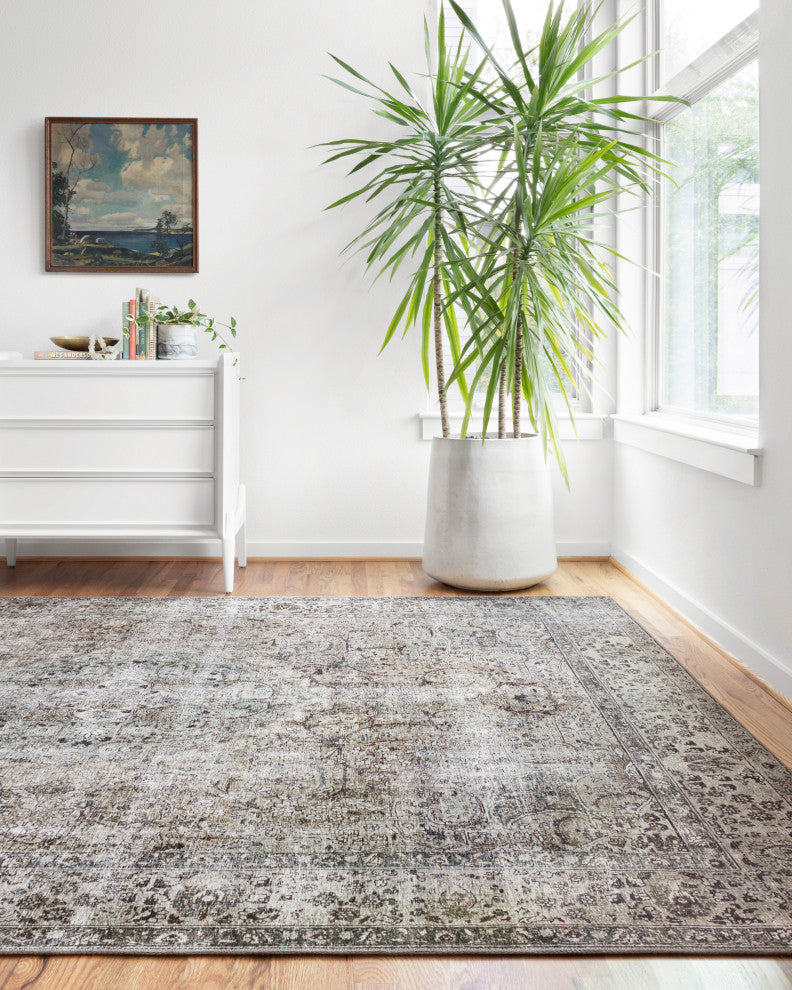 Taupe Stone Teal Navy Printed Polyester Layla Area Rug by Loloi II, 2'-0"x5'-0"