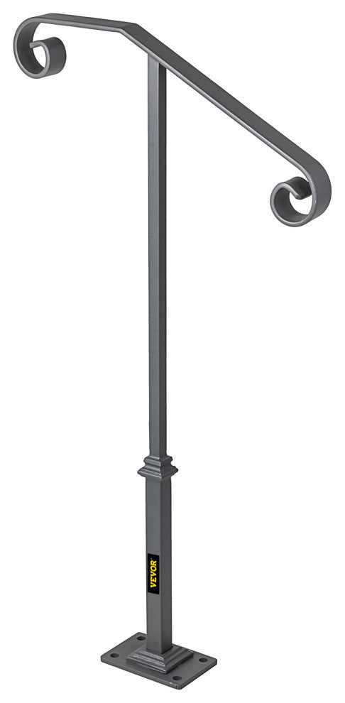 Single Post Handrail Wrought Iron Grab Supports Fits 1 or 2 Steps, Gray