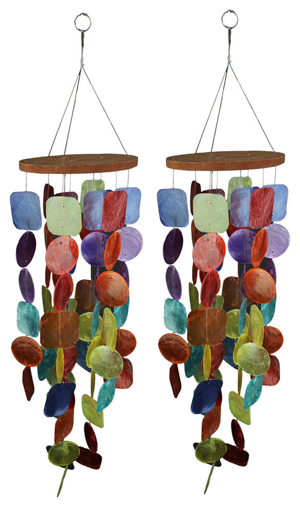 Set of Two 26 Inch Long Capiz Shell Hanging Wind Chimes