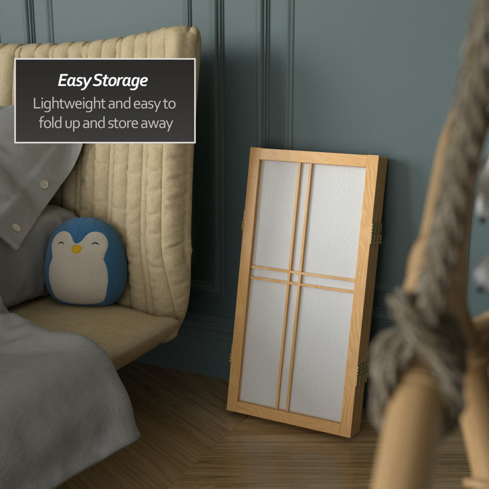 2' Tall Desktop Double Cross Shoji Screen, Natural, 3 Panels