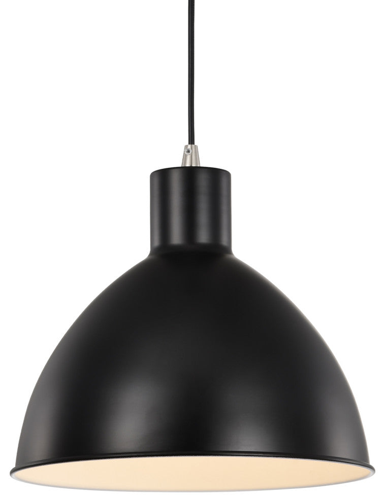 1-Light Matte Black and Brushed Nickel Pendant Light With Bowl Metal Shade