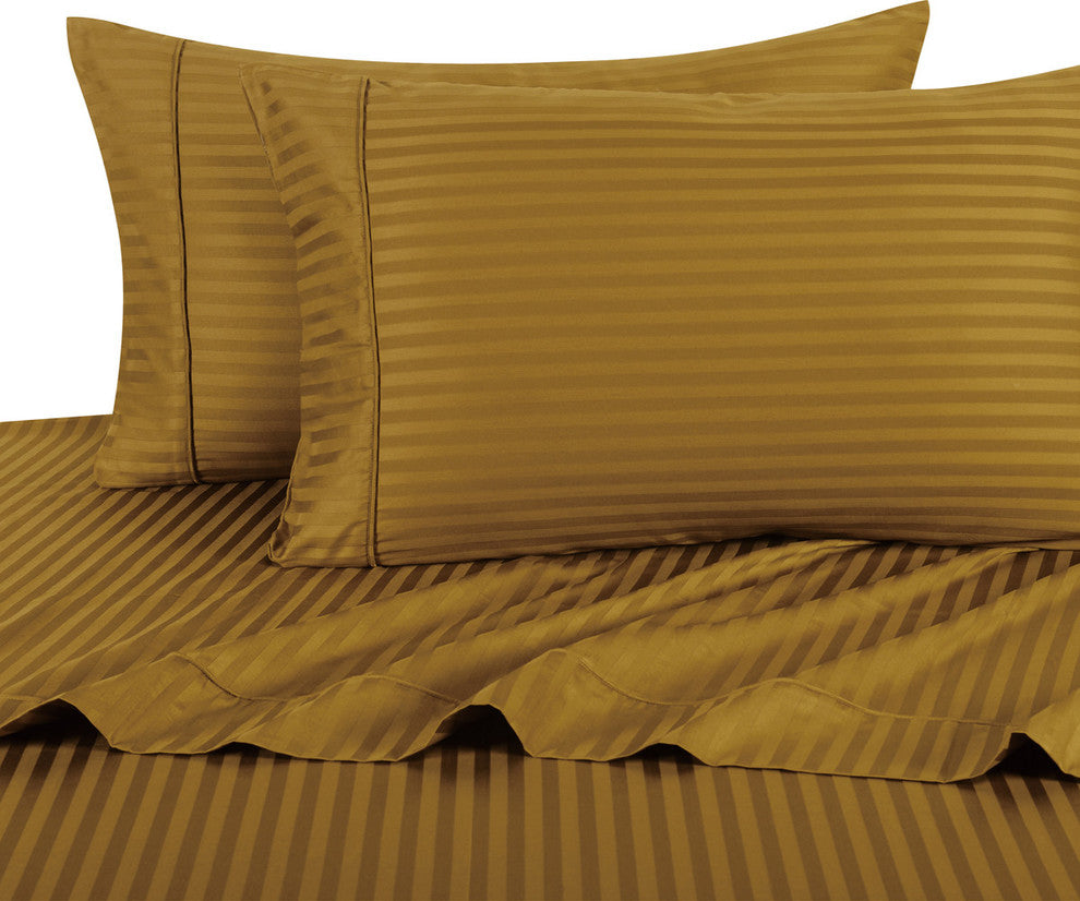 300 TC 100% Cotton Damask Stripe Sheet Set, Bronze, Twin Xl