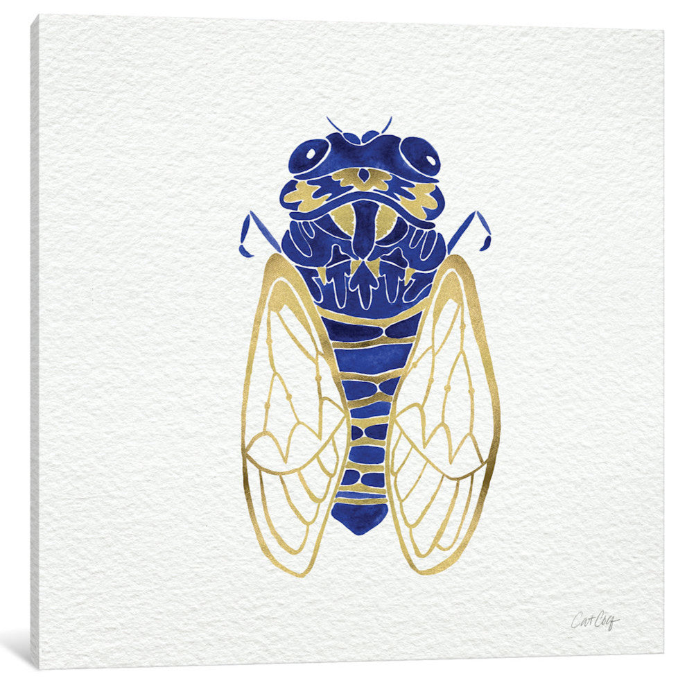"Cicada Gold Navy Artprint" by Cat Coquillette, 18x18x1.5