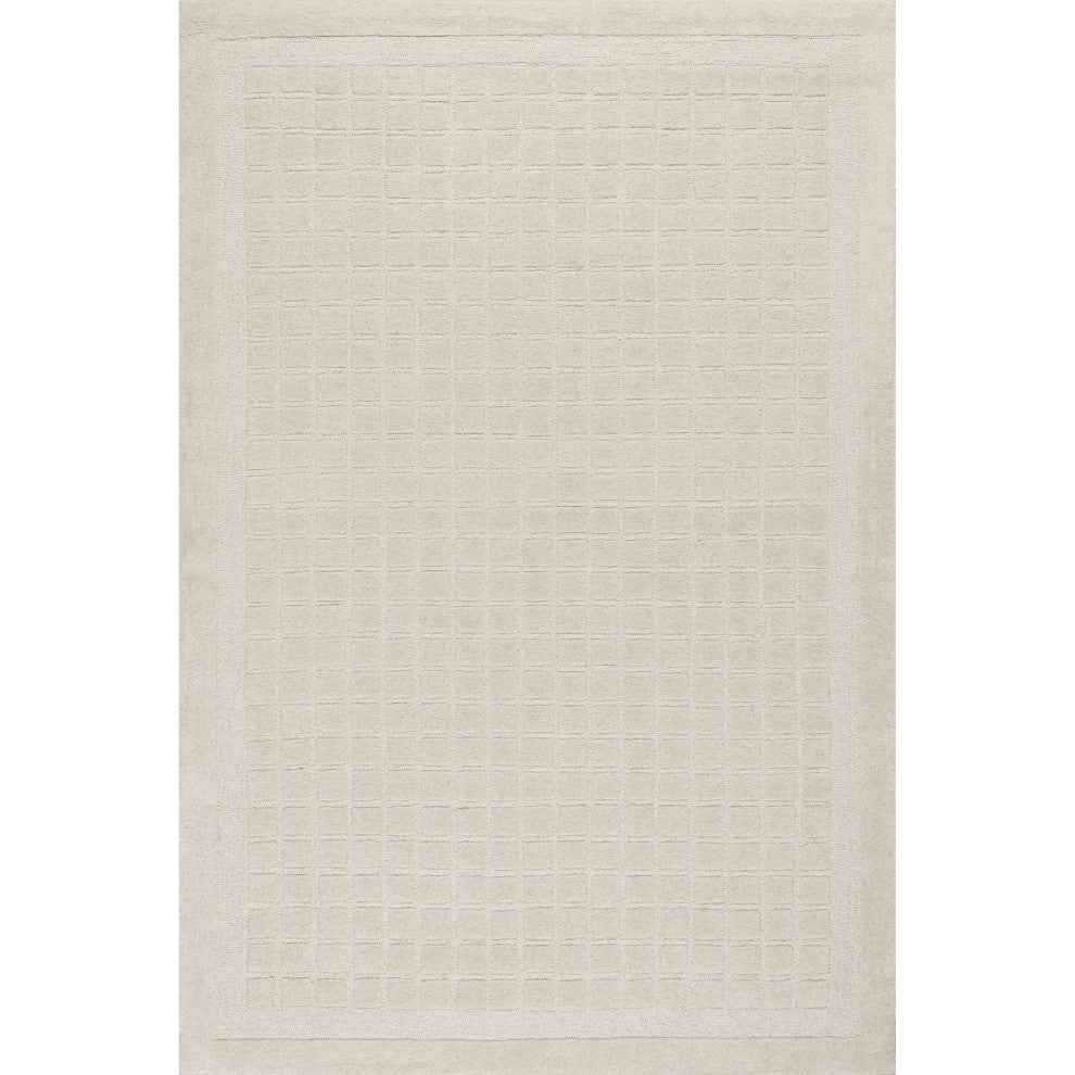 Fritz Checkered Wool Area Rug, Beige 8' x 10'