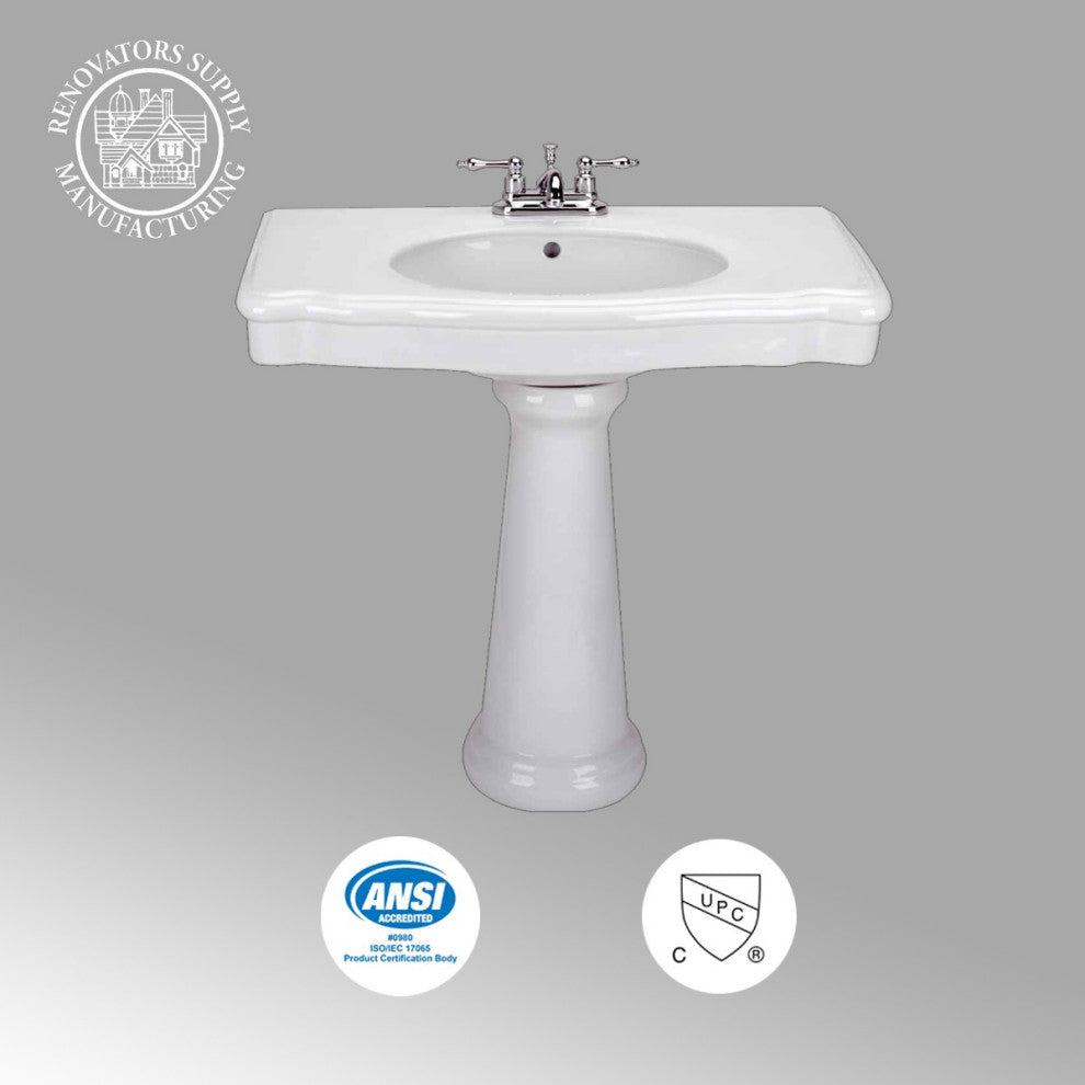 Darbyshire Pedestal Bathroom Sink White with Centerset Faucet Holes and Overflow