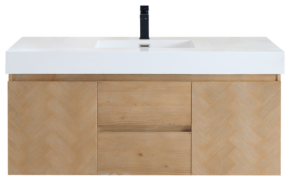 Siena Wall-mounted Single Bath Vanity, Light Brown, 48inch, No Mirror