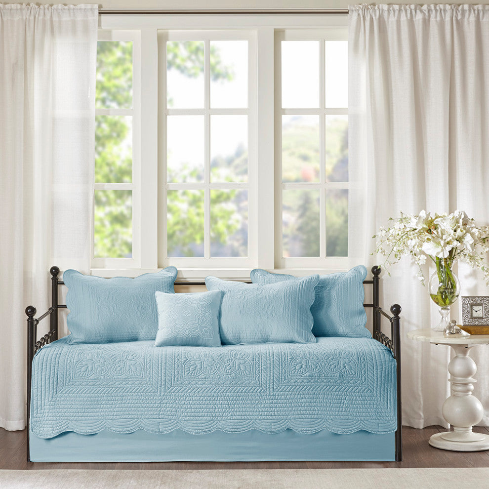 Madison Park Tuscany 6 Piece Reversible Scalloped Edge Daybed Cover Set, Blue