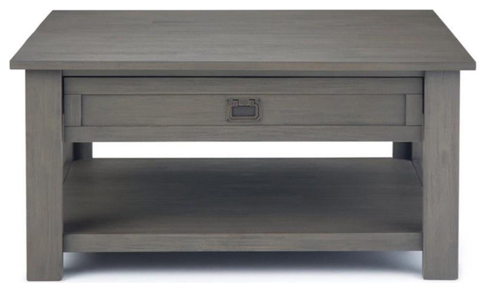 Monroe Solid Acacia Wood 38" Wide Square Rustic Coffee Table In Farmhouse Grey