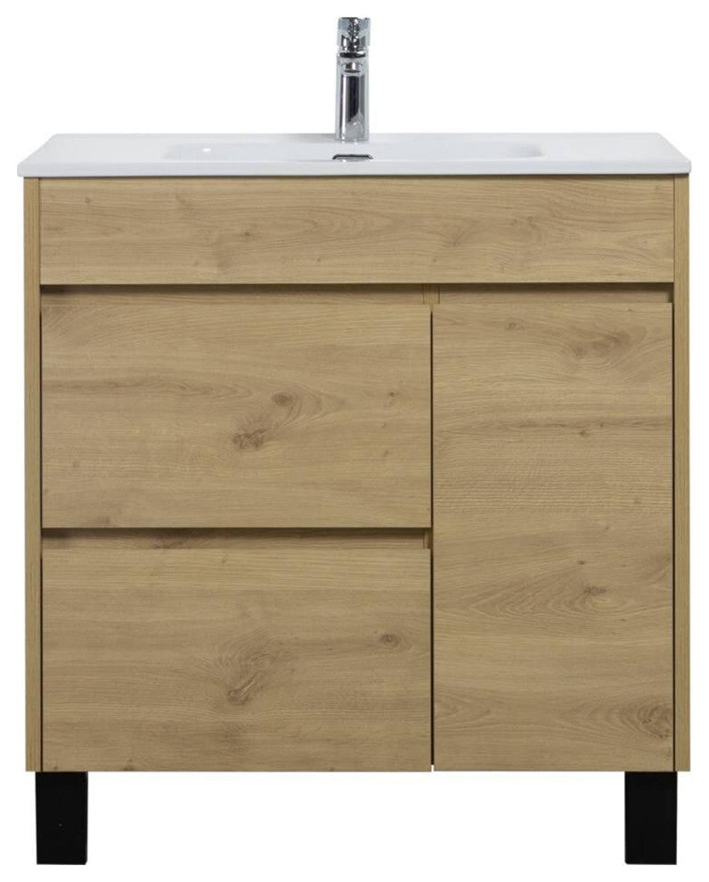 Alma Grace Natural Oak finish Freestanding Vanity With Porcelain sink, 36"