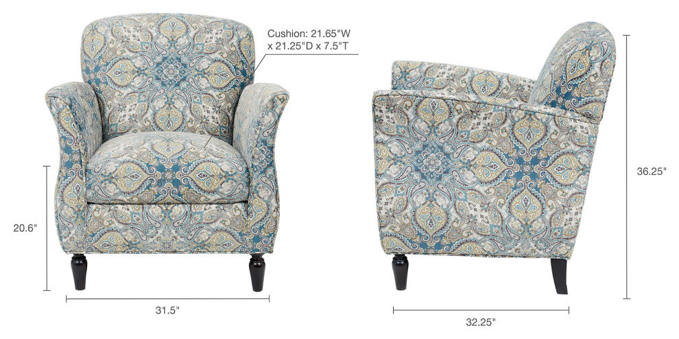Madison Park Eclectic Paisley Flared Accent Arm Chair, Paisley Blue