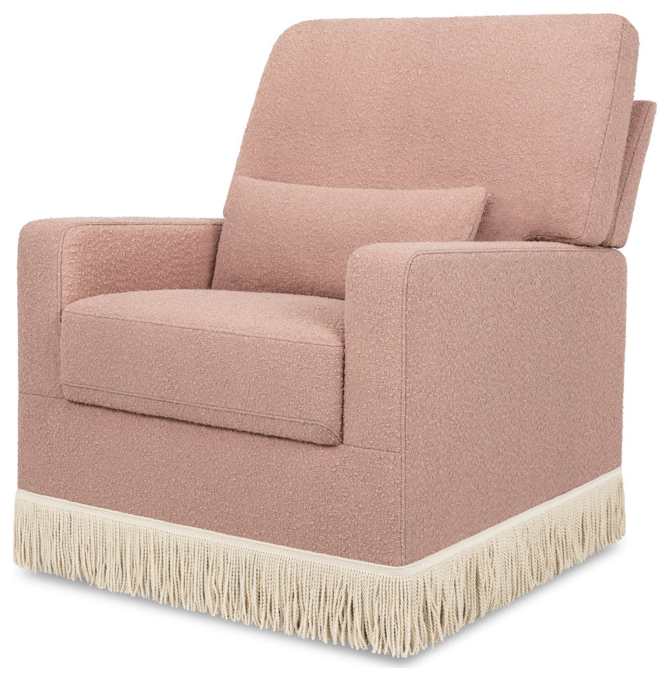 Crawford Pillowback Comfort Swivel Glider, Boucle with Tassel Fringe, Rose