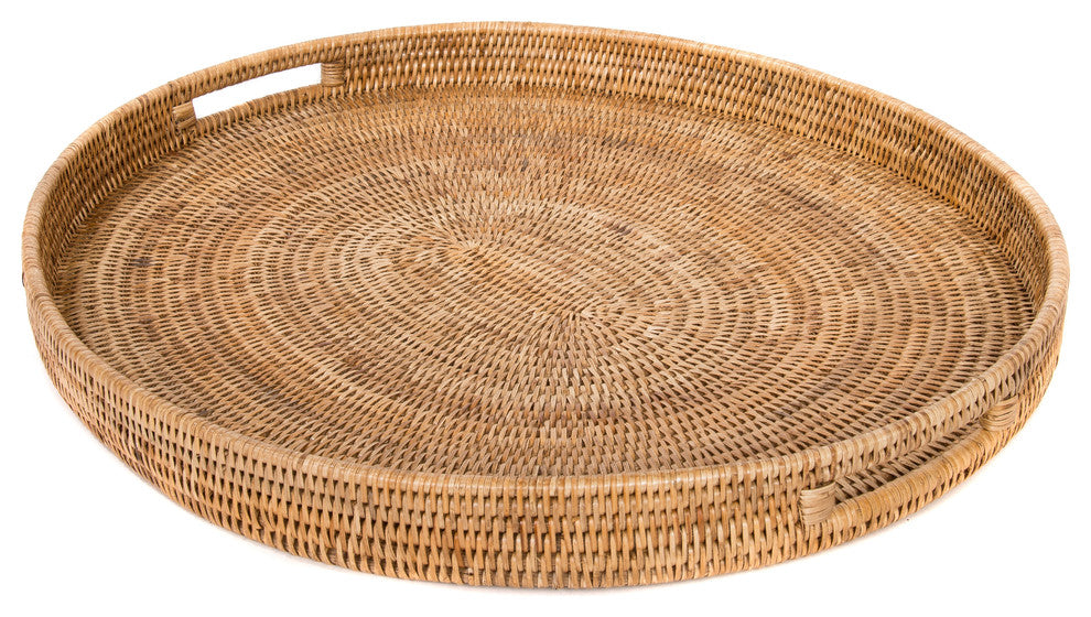 Artifacts Rattan™ Oval Tray With Cutout Handles, Honey Brown, Large