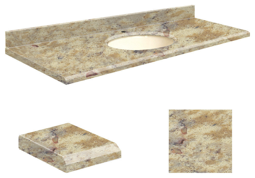 Quartz 61"x22" Vanity Top, Single Faucet Hole, Trail, Biscuit Bowl