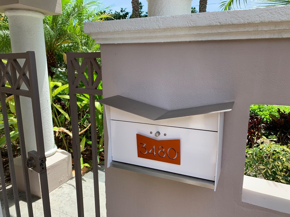 ButterFly Box: Contemporary, Modern, Wall-Mounted Mailbox in White and Orange