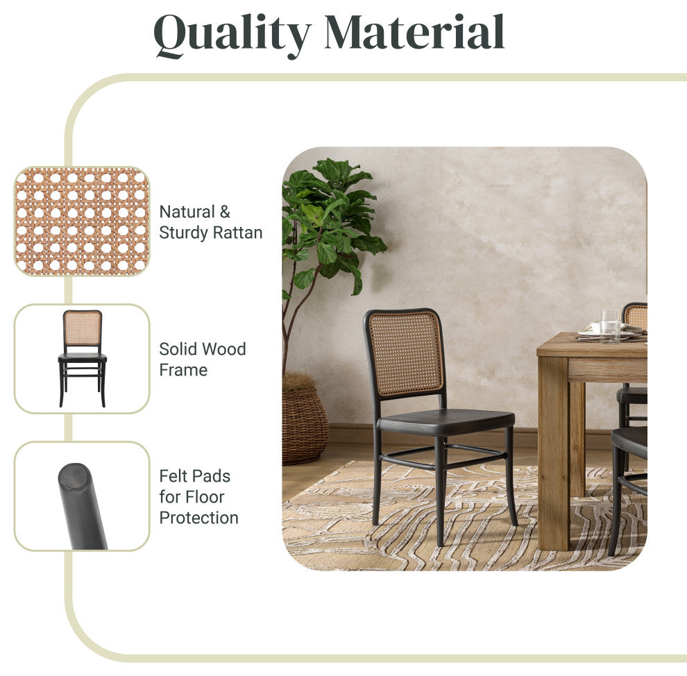 Sonora Rattan Dining Side Chair Wood Seat, Black/Natural