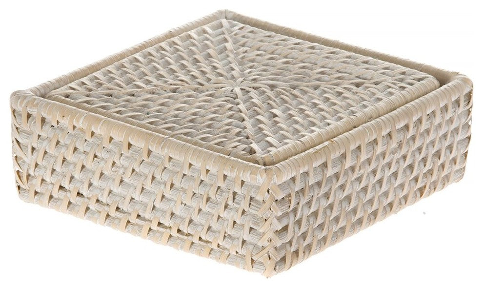 Laguna Rattan Coasters, White-Wash, Set of 4