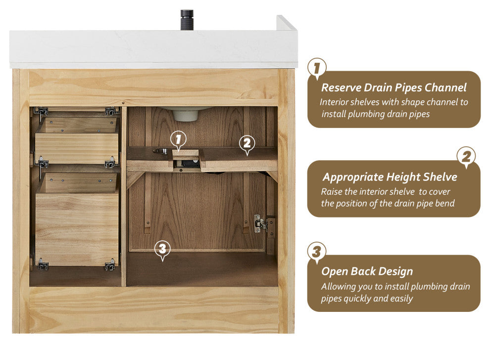 Jakarta Bath Vanity, Quartz Top No Mirror, Weathering Light Brown, 36", Single Vanity