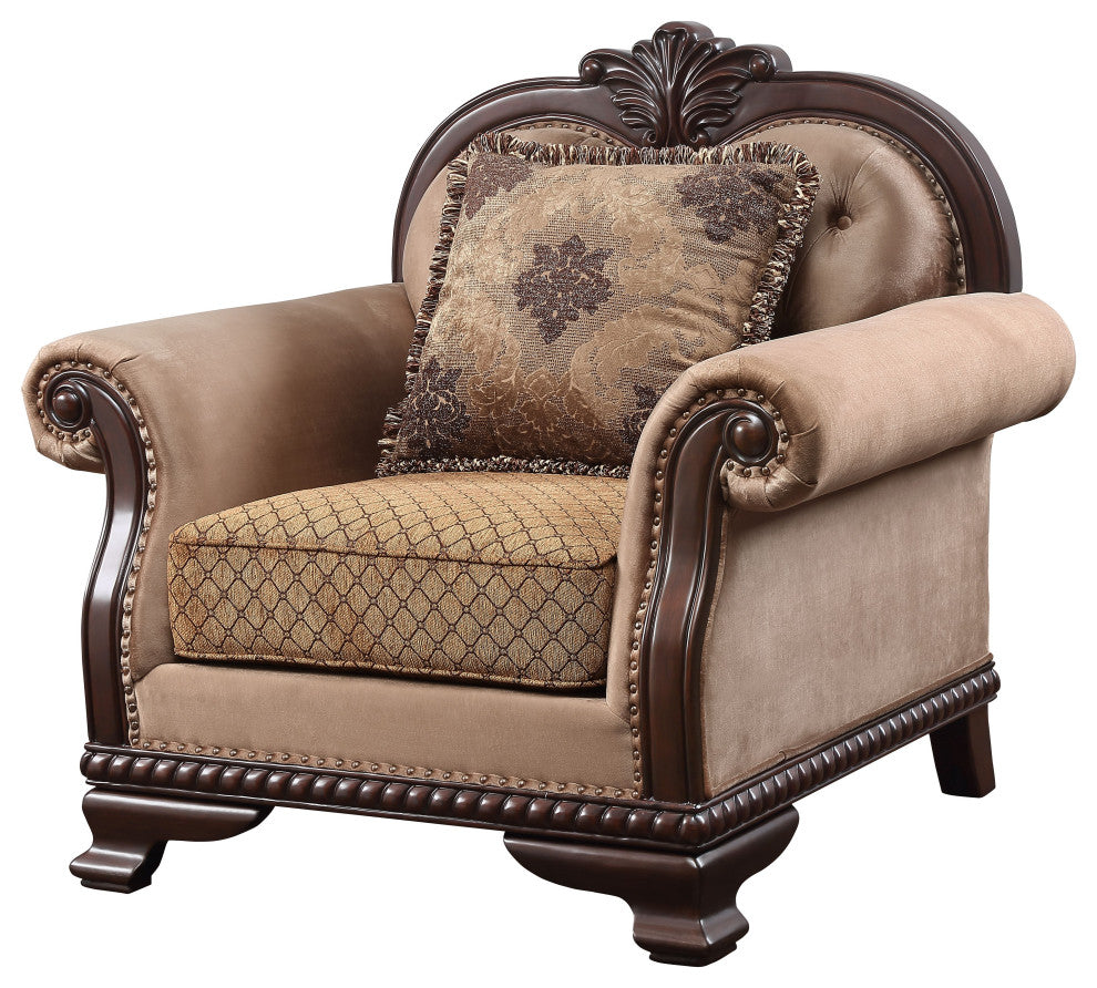 Chateau De Ville Chair With Pillow, Fabric and Espresso