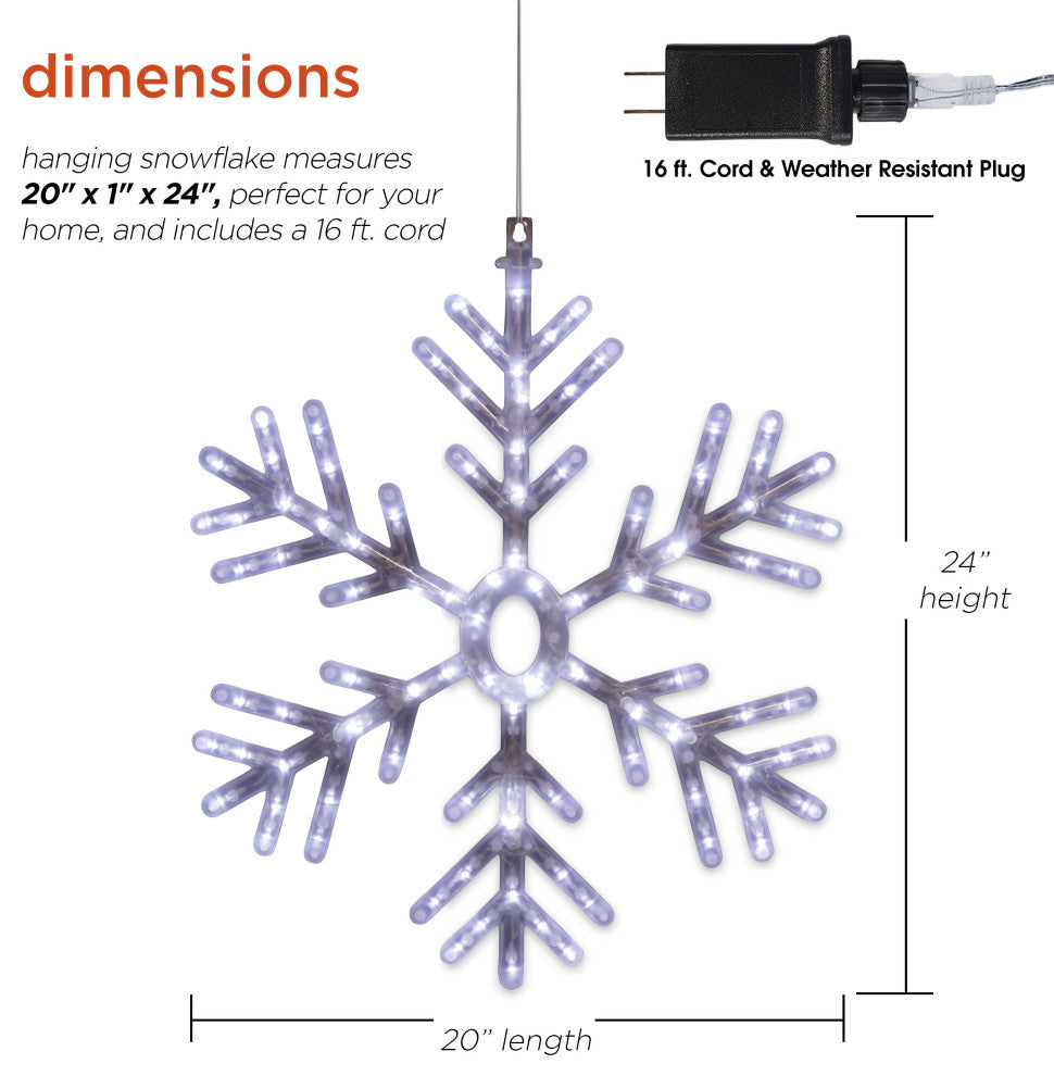24"H Indoor/Outdoor Hanging Snowflake Decoration with LED Lights