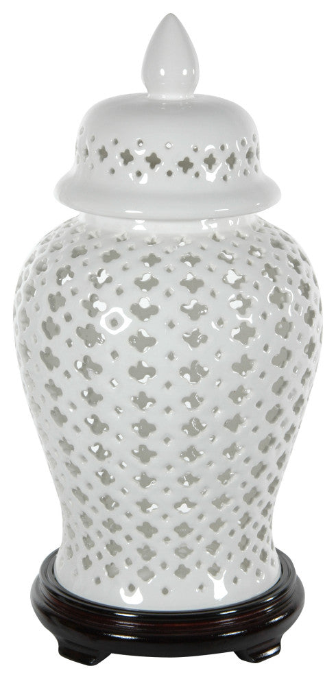 16" Carved Lattice Decorative Temple Jar