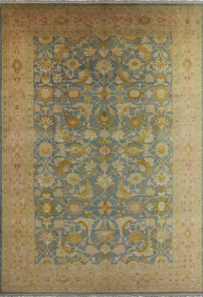 Traditional Chobi Peshawar Oriental 13x18 Blue/Pink Hand Knotted Wool Rug H9376