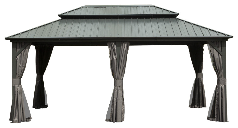 Hardtop Gazebo, Aluminum Metal Gazebo with Galvanized Steel Double Roof, Gray