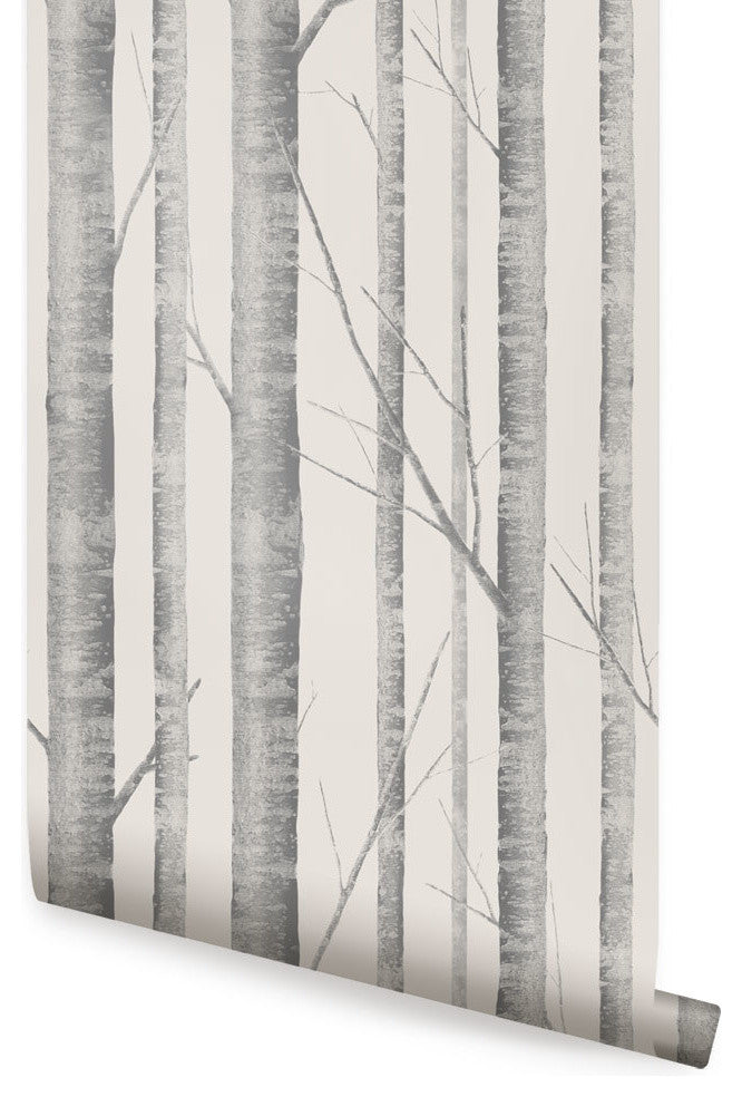 Birch Tree Peel and Stick Vinyl Wallpaper, Warm Gray, 24"x108"