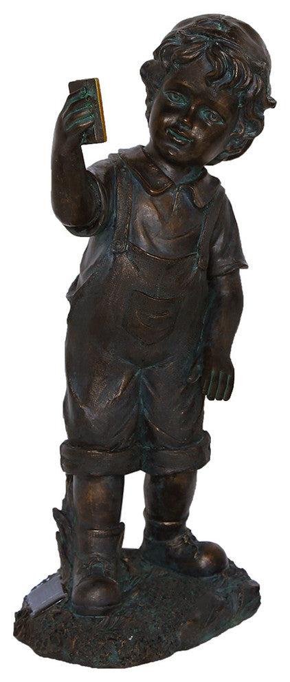 18" Boy With Cell Phone Solar Power LED Outdoor Garden Statue