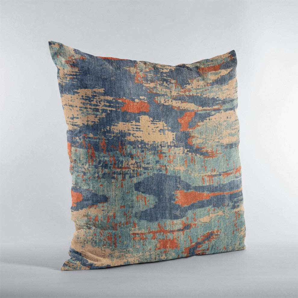 Plutus Blue Hidden Velvet Damask Luxury Throw Pillow, 22"x22"