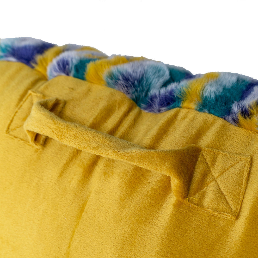 Multi Jacquard Faux Fur Bed Rest NEED ASSEMBLY, 20" x 18" x 17", Teal