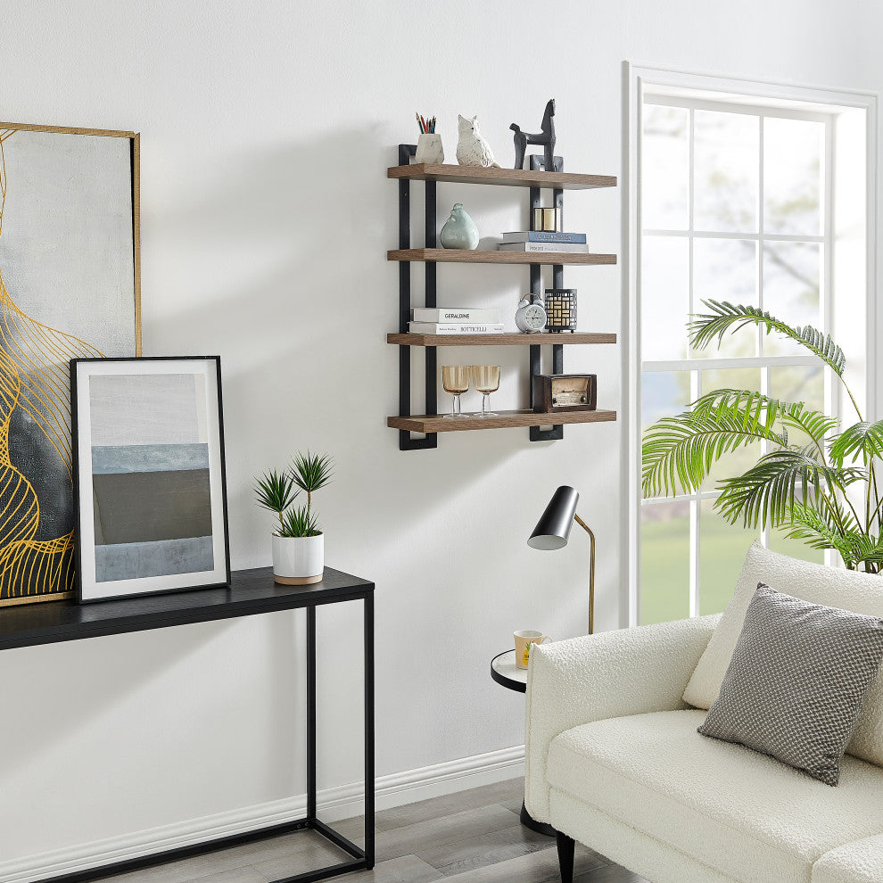 Danya B. 4-Tier Floating Bracket Wall Shelf Metal and MDF Finish, Walnut
