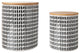 Bamboo Lid Ceramic Canister with Line Pattern Matte White Finish, Set of 2