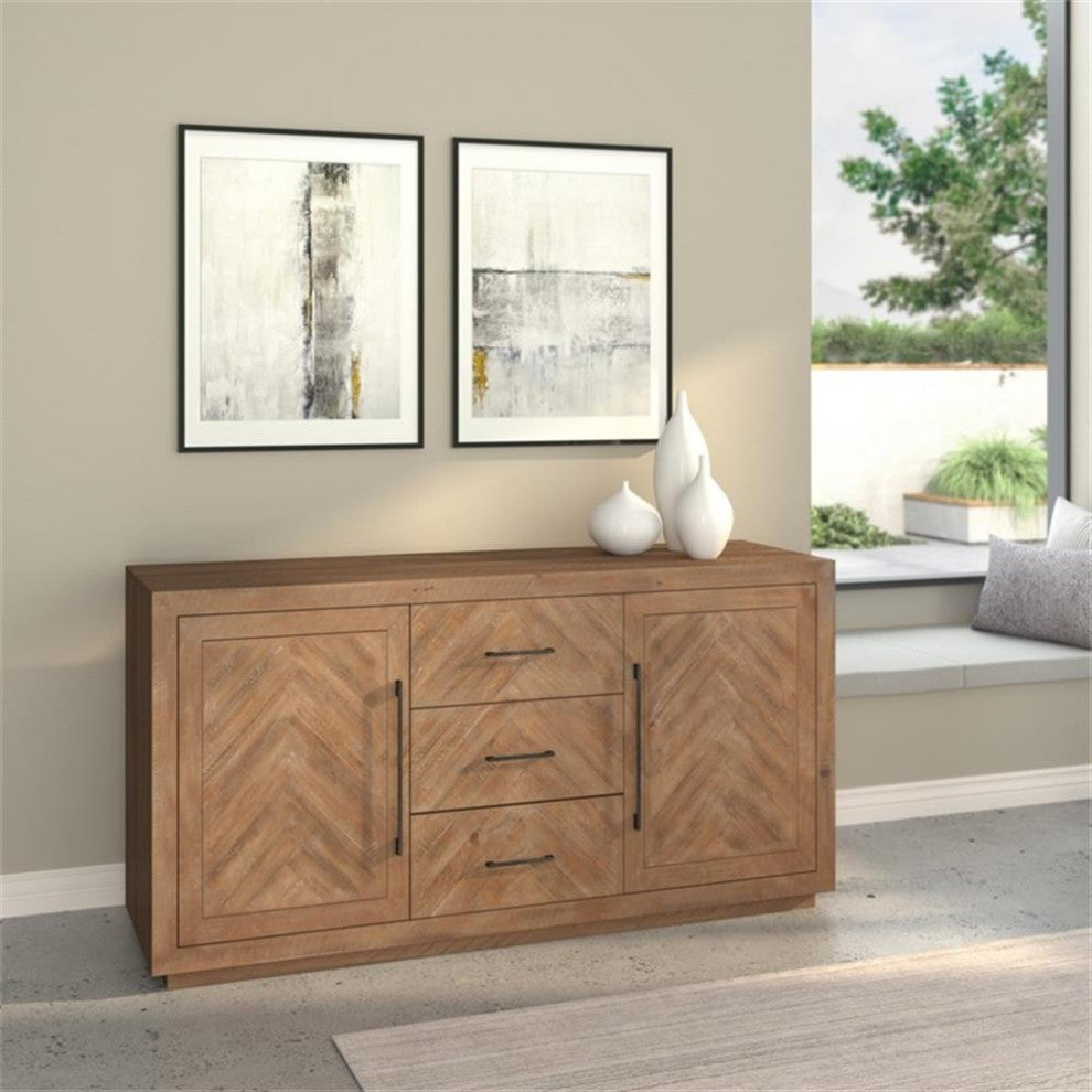 Alpine Furniture Aiden Wood Dining Sideboard in Weathered Natural (Brown)
