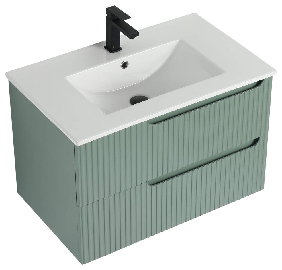 Citiscape Bath Vanity, Textured Drawer Fronts Sink Included, Mint Green, 30"
