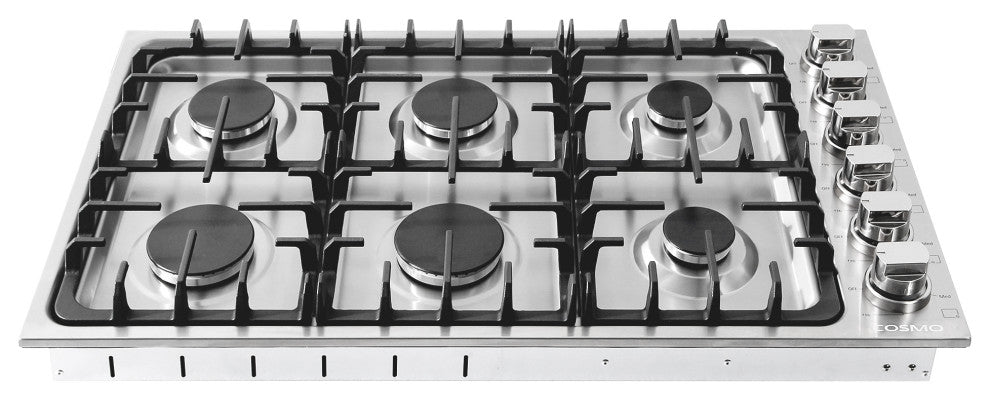 36" Luxury Gas Cooktop in Stainless Steel With 6 Italian Burners Easy Clean