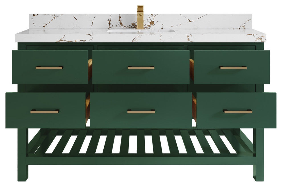 Parker 60" Single Sink Bath Vanity, Lafayette Green 2" Viola Brown