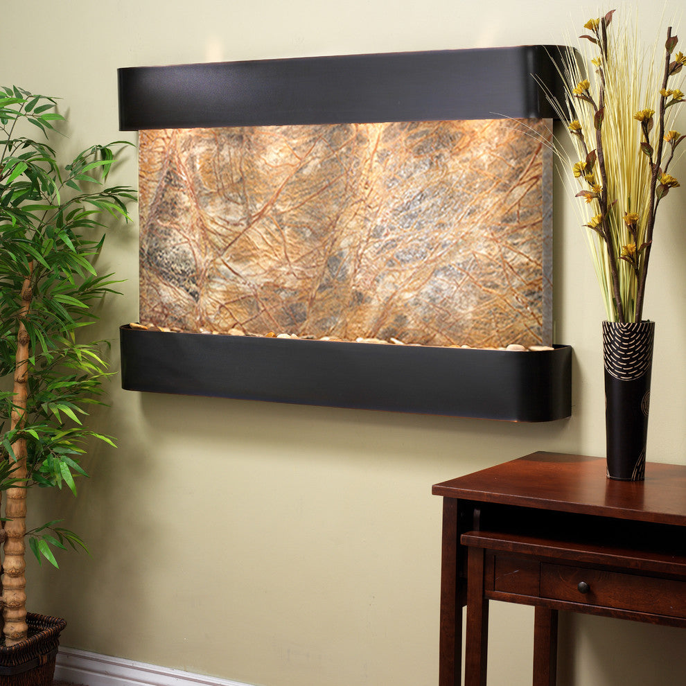 Sunrise Springs water fountain, Brown Marble, Blackened Copper, Round