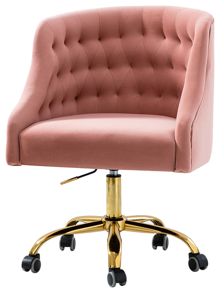 Home Office Swivel Chair with Button-Tufted Back, Pink