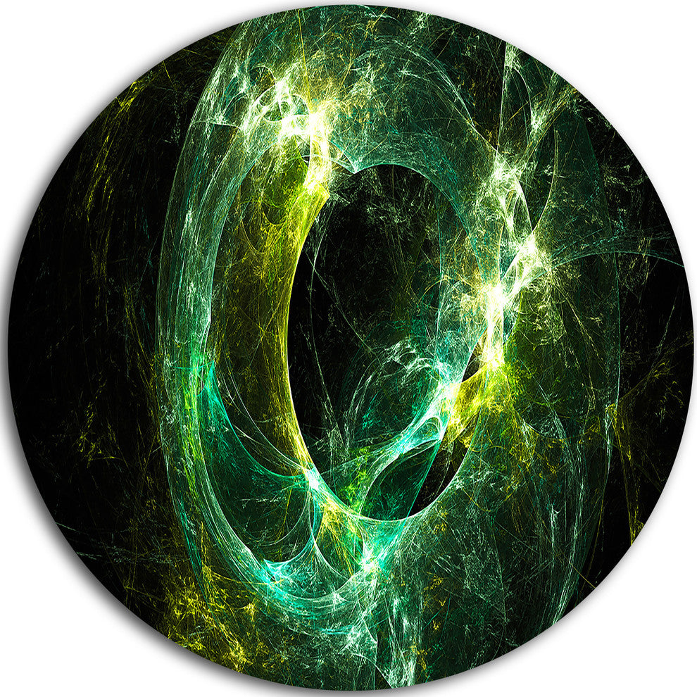 Green Sparkling Lightning, Abstract Digital Art Disc Metal Artwork, 23"