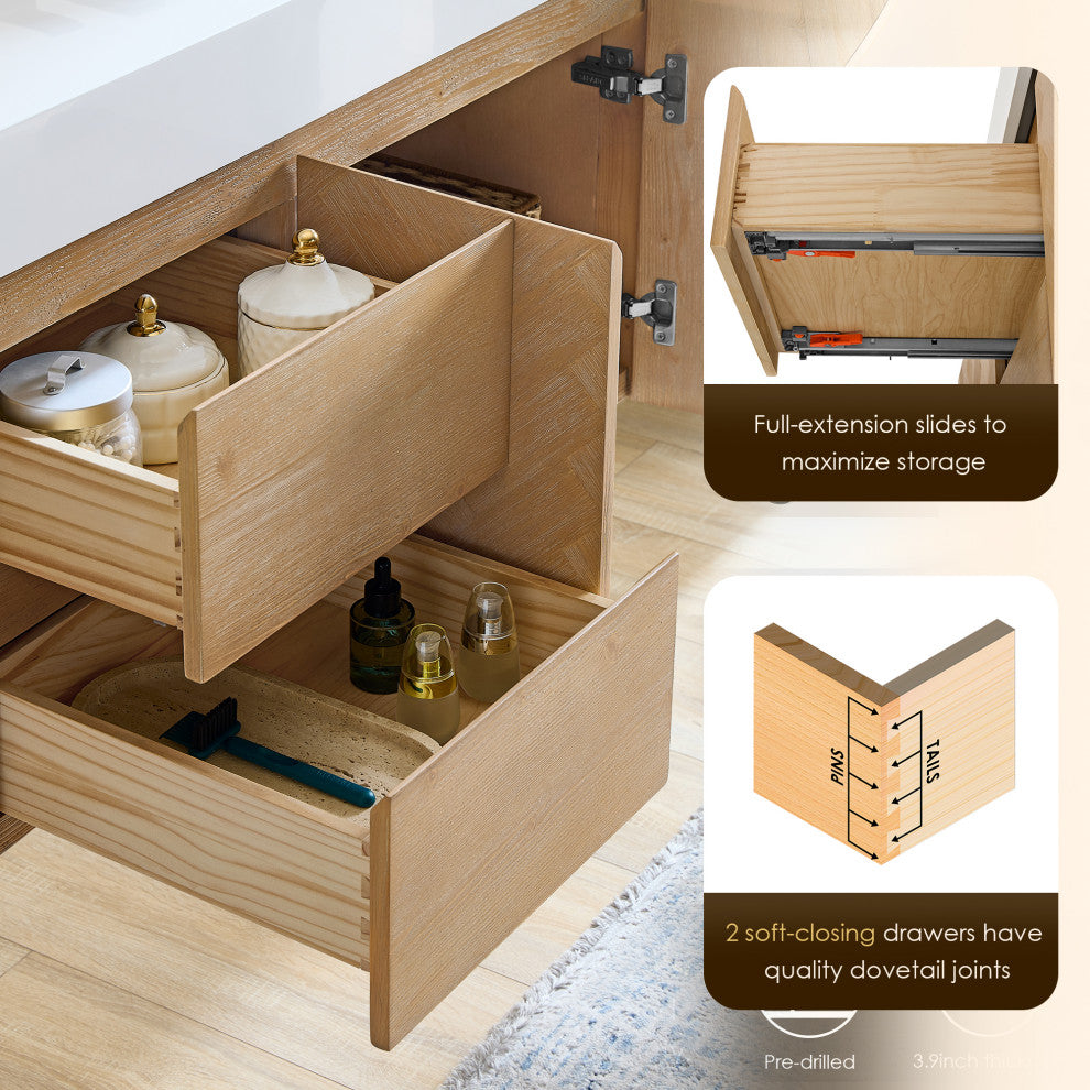 Siena Wall-mounted Single Bath Vanity, Light Brown, 60inch, With Mirror