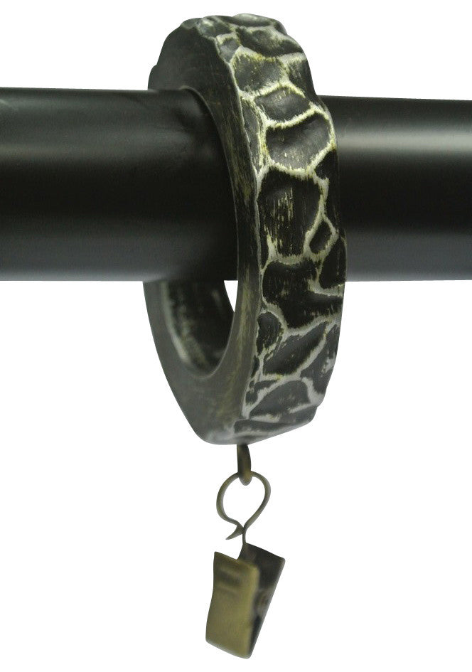 Set of 7 1 3/4" Hammered Designer Curtain Rings, Antique Silver